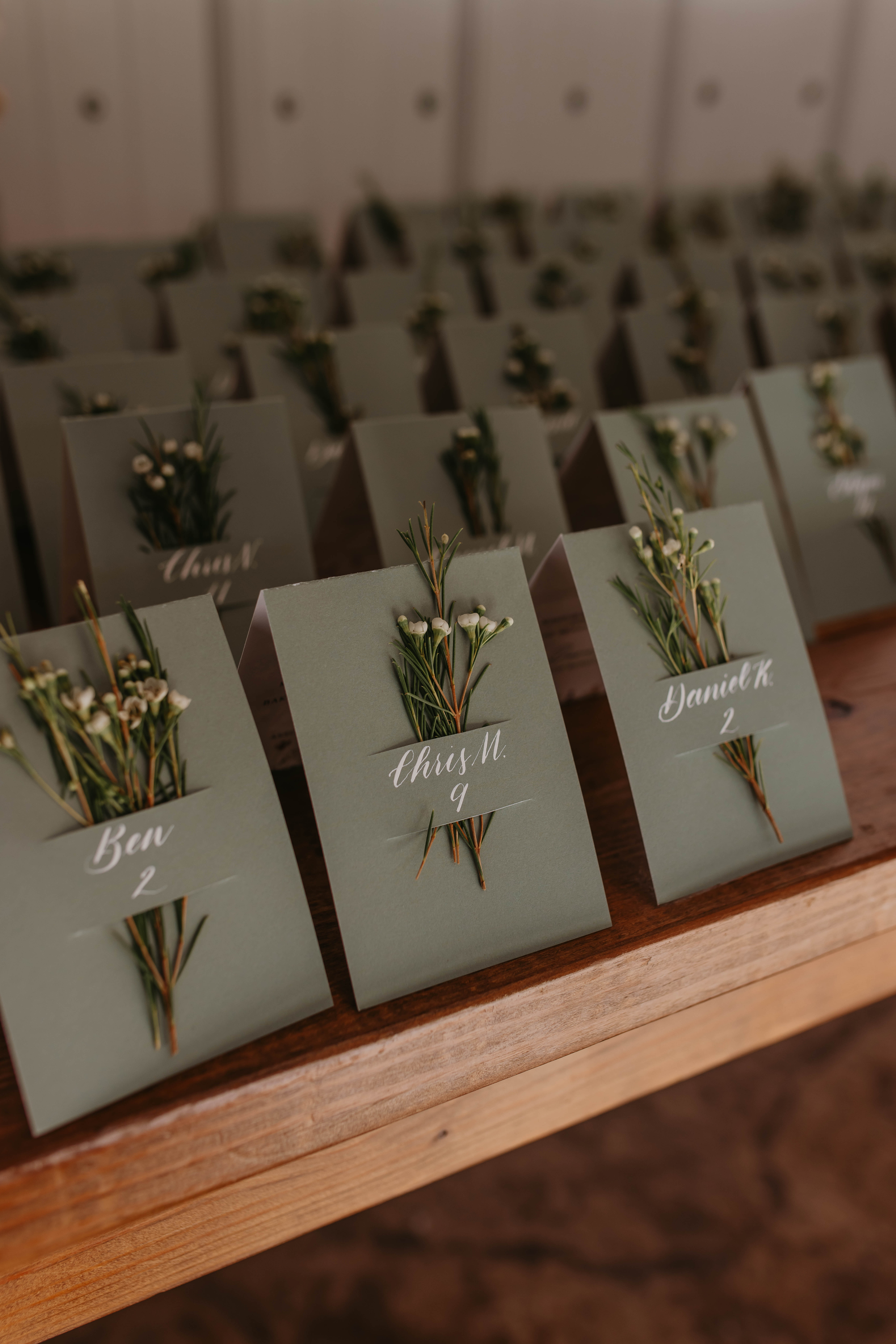 Day of Details Tented Card with Guest Name in Calligraphy and Floral Insert