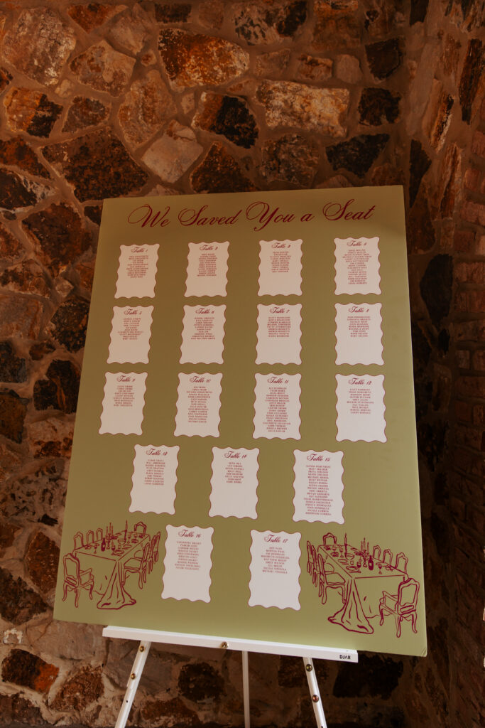 luxury wedding signage seating chart Bella Collina Orlando Florida dinner party