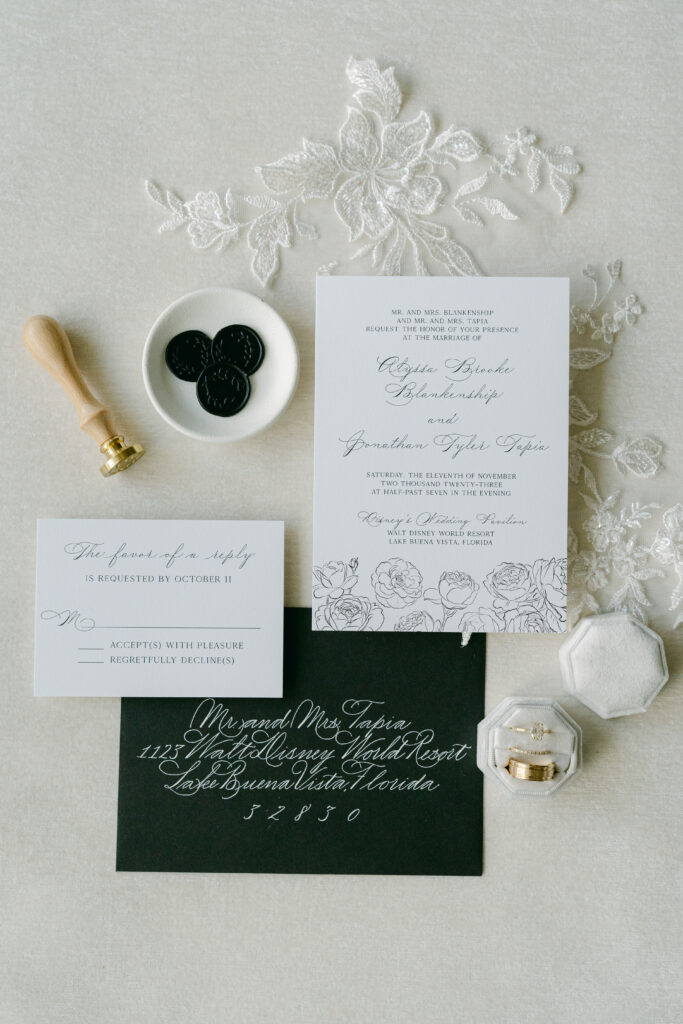 Simply Elegant Invitation Suite from the Rosebud Calligraphy & Design semi-custom wedding invitations collection with custom graphics and calligraphy